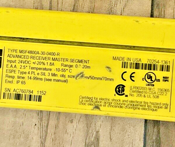OMRON MSF4800A-30-0400 LIGHT CURTAIN TRANSMITTER AND RECEIVER 24VDC MS4800 STI