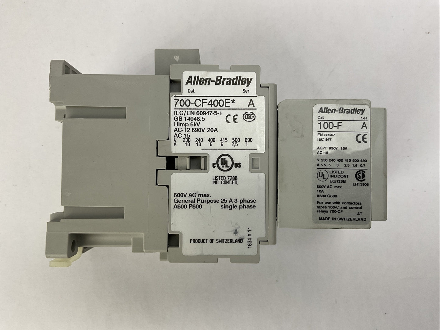 ALLEN BRADLEY 700-CF400E* SER A 600VAC COIL 24VDC CONTACTOR 100-F SER A