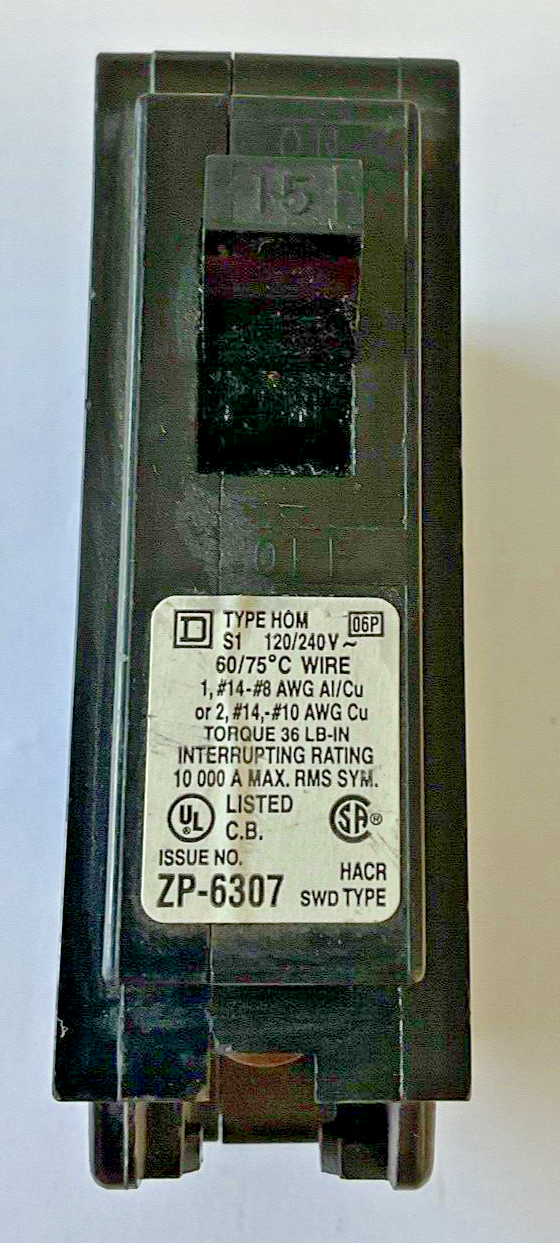SQUARE D HOM115 CIRCUIT BREAKER 120-240VAC 15A 1POLE ***LOTOF6***