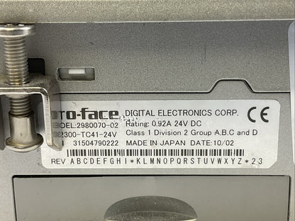 PRO-FACE 2980070-02 GP2300-TC41-24V TOUCH OPERATOR INTERFACE 24VDC
