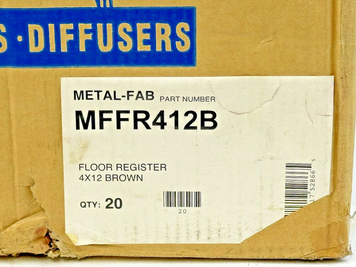METAL-FAB **BOX OF 20** - MFFR412B - FLOOR REGISTERS - 4" X 12" - NEW IN BOX