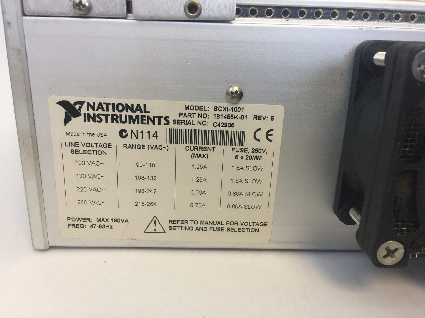 NATIONAL INSTRUMENTS SCXI-1001 12 SOLT CHASSIS 100/120/220/240VAC 1.25A/0.70A W/
