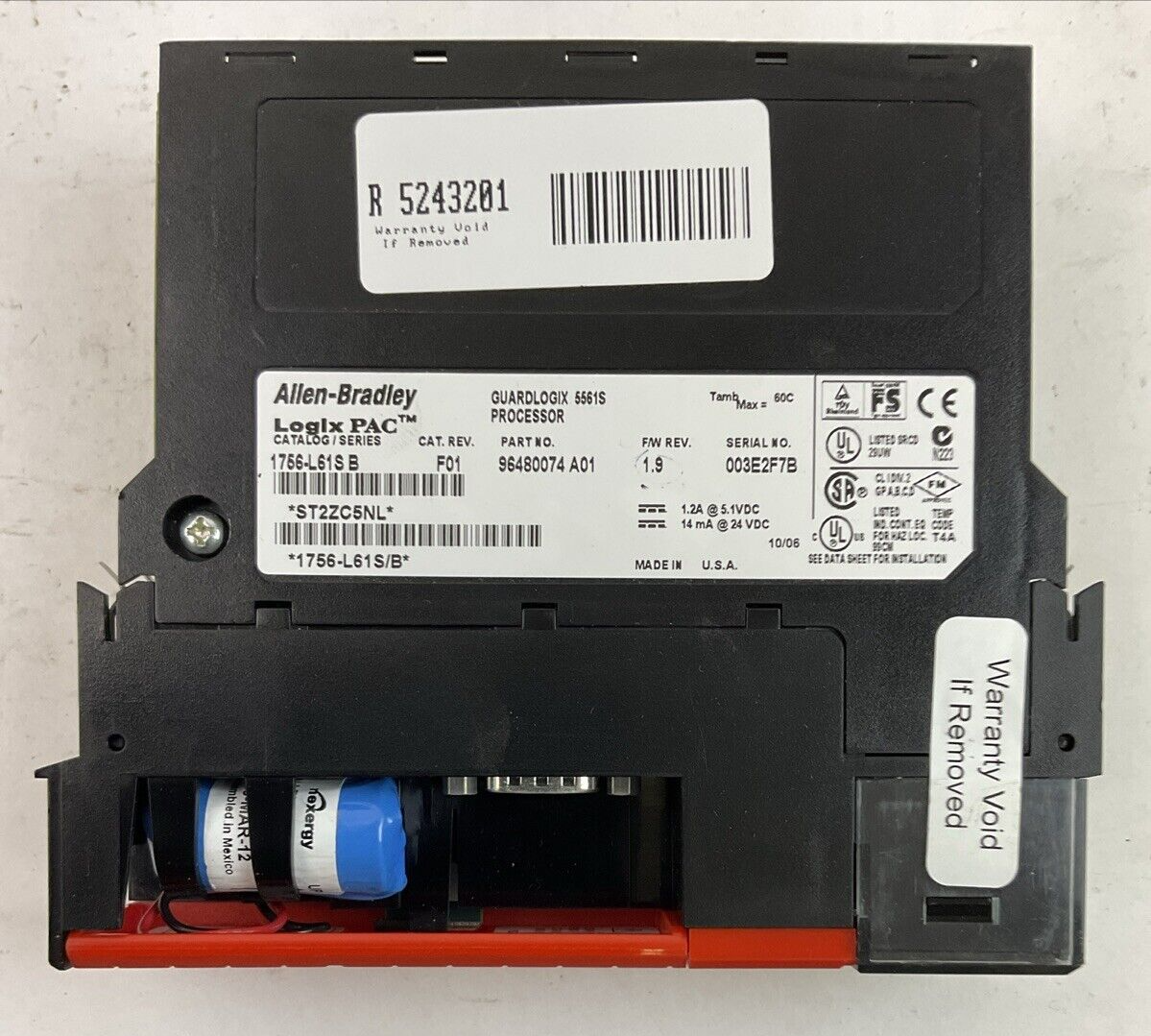 ALLEN BRADLEY 1756-L61S SER B F/W REV 1.9 CAT REV F01 PROCESSOR *NO KEY*