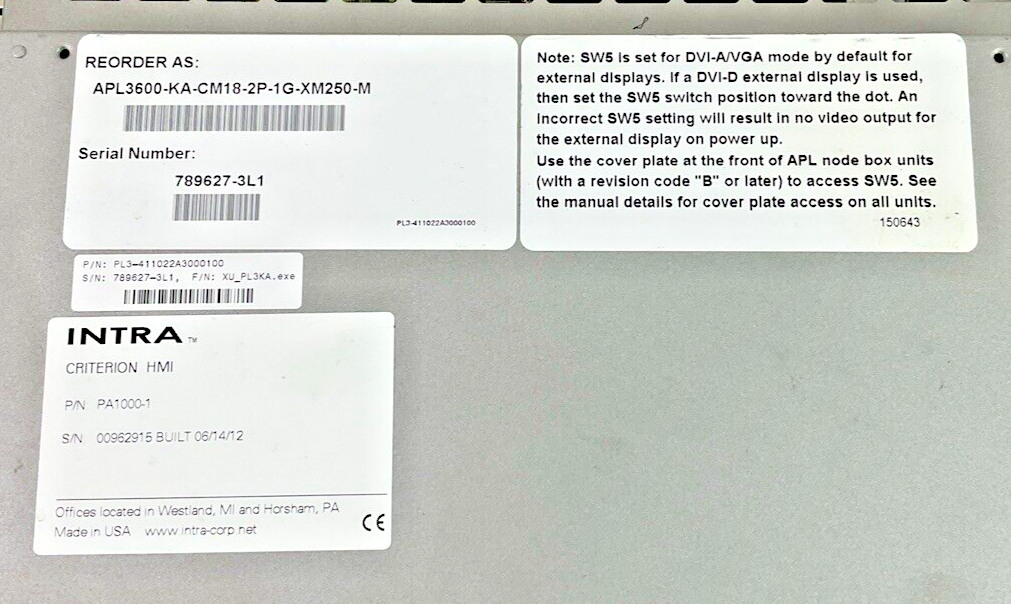 PROFACE 3582302-01 / 3620003-04 OPERATOR PANEL 100-240VAC INTRA