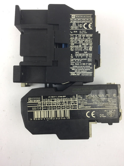 TELEMECANIQUE LC1 D09 10 CONTACTOR 600 VAC 3 PHASE W/ LR2 D1307 OVERLOAD RELAY