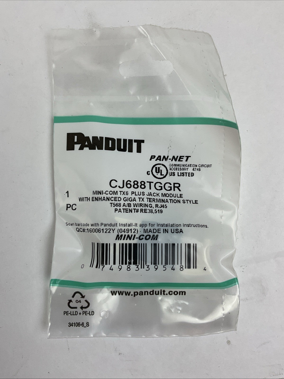 PANDUIT CJ688TGGR MINI-COM TX6 PLUS JACK MODULE (LOT OF 15)