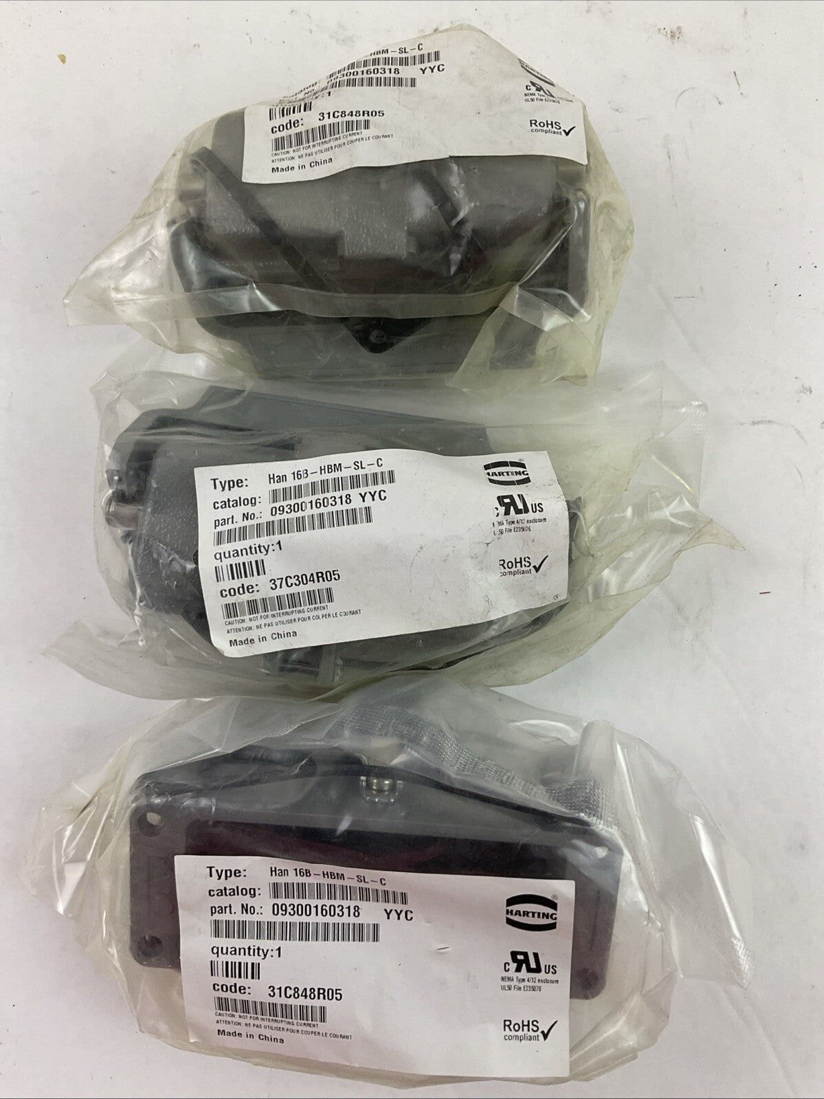 HARTING HAN 16B-HBM-SL-C HOOD CONNECTOR (LOT OF 3)
