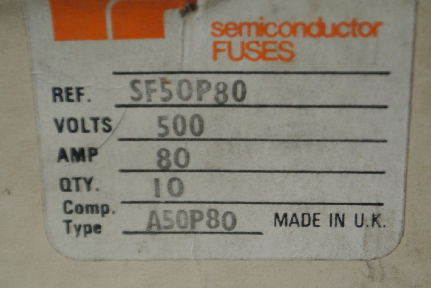 LOT of 3 / INTERNATIONAL RECTIFIER SF50P80 SEMICONDUCTOR FUSE 500VAC 80A A50P80