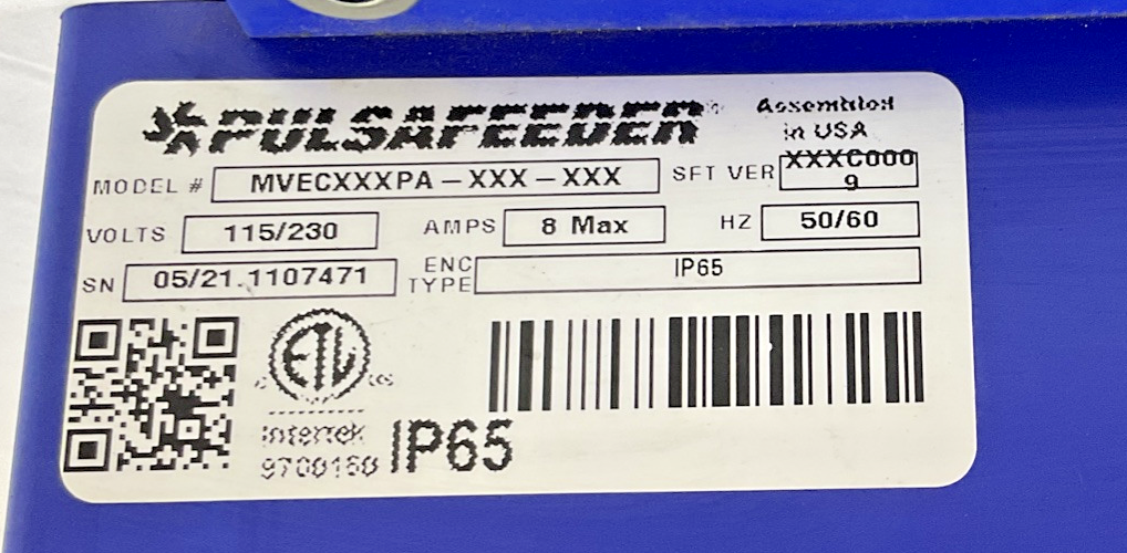 PULSAFEEDER MVECXXXPA-XXX-XXX FLOW METER 115/230V 8A 50/60HZ SFT VER.XXXC0009