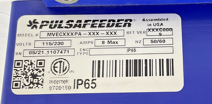 PULSAFEEDER MVECXXXPA-XXX-XXX FLOW METER 115/230V 8A 50/60HZ SFT VER.XXXC0009
