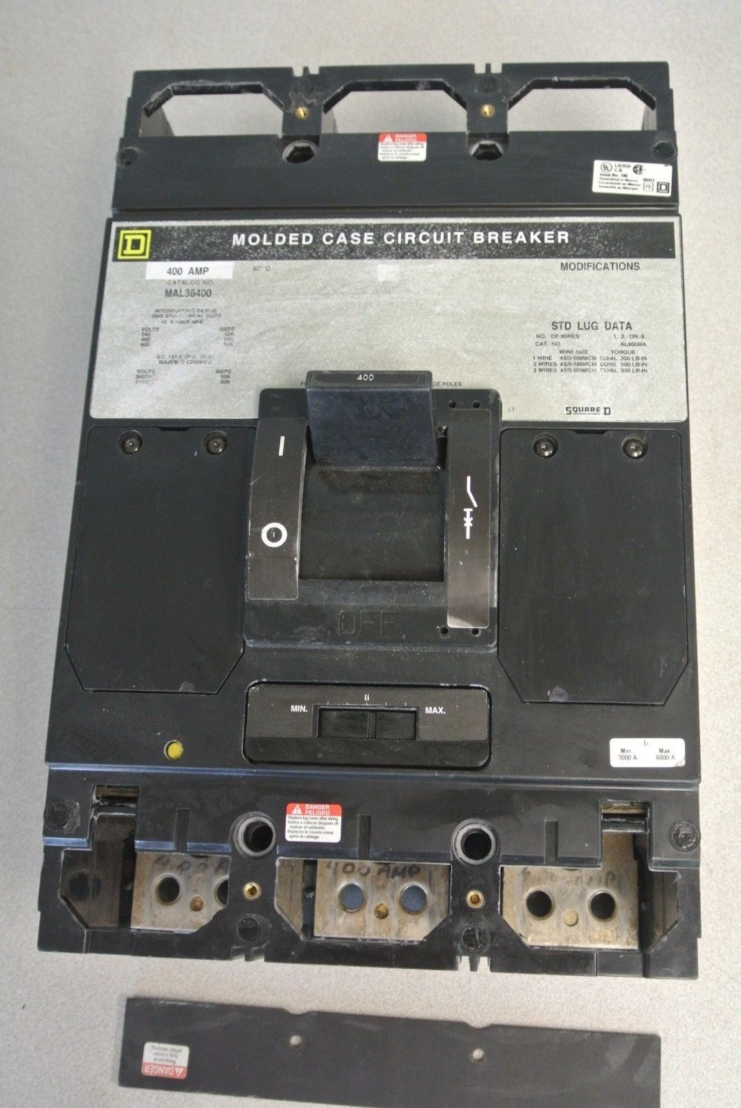 SQUARE D MAL34600 MOLDED CASE CIRCUIT BREAKER / 400A / 600V / 3-POLE NEW SURPLUS