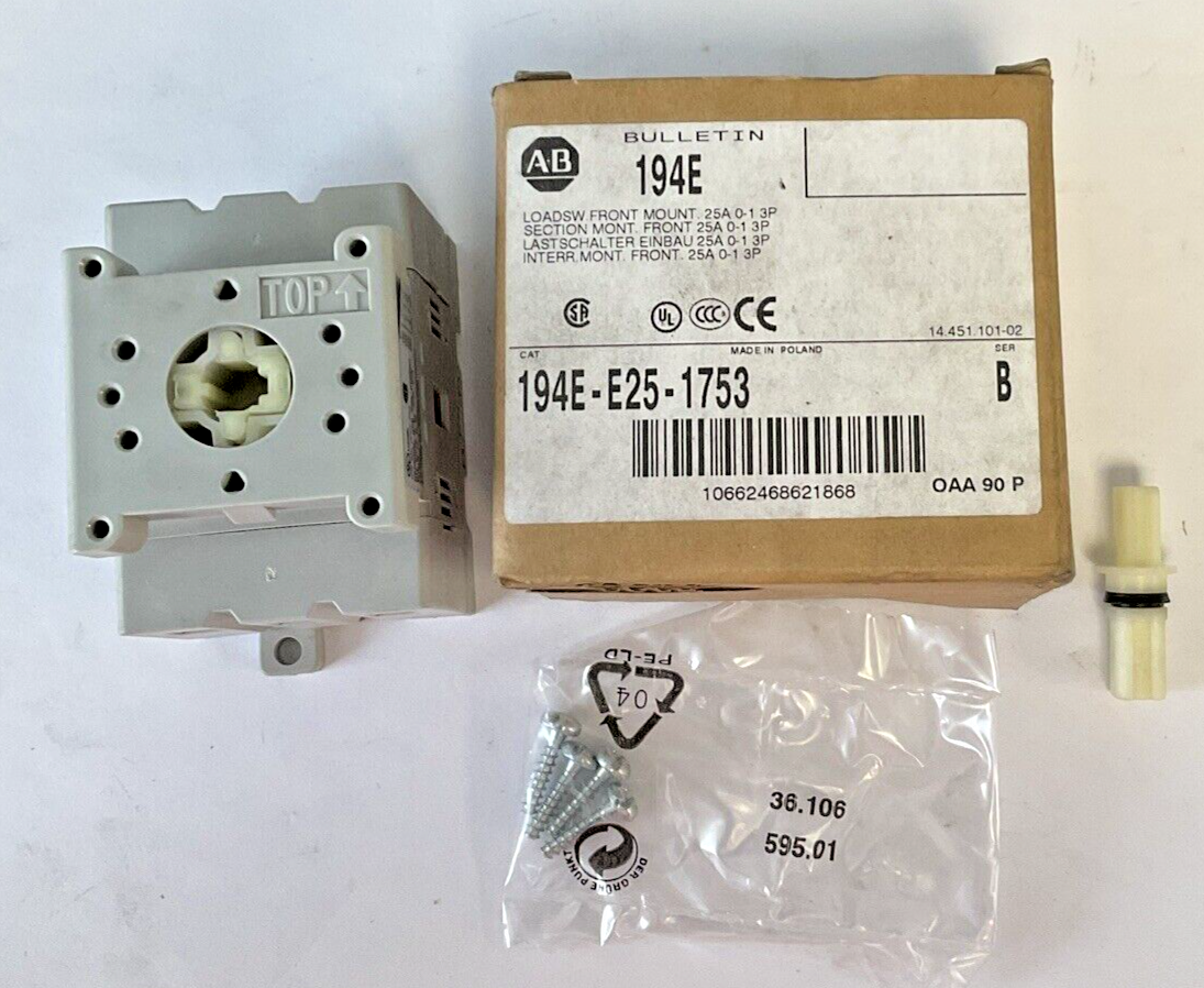 ALLEN BRADLEY 194E-E25-1753  LOAD SWITCH FRONT MOUNT SER.B 25A