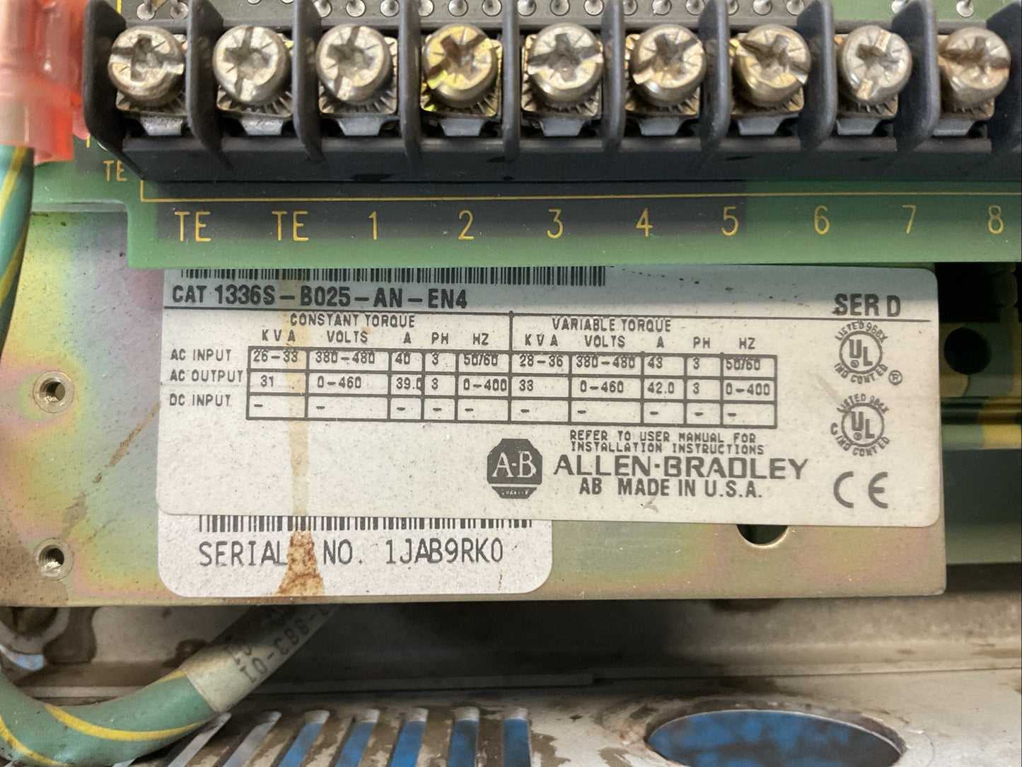 ALLEN BRADLEY 1336S-B025-AN-EN4 SER D 1336 PLUS SENSORLESS VECTOR DRIVE