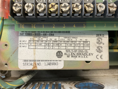 ALLEN BRADLEY 1336S-B025-AN-EN4 SER D 1336 PLUS SENSORLESS VECTOR DRIVE