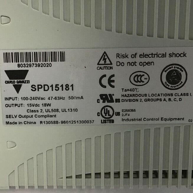 CARLO GAVAZZI SPD15181 AC/DC CONVERTER 100-240VAC 15VDC-1.2A 47-63HZ 500MA