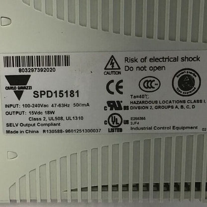 CARLO GAVAZZI SPD15181 AC/DC CONVERTER 100-240VAC 15VDC-1.2A 47-63HZ 500MA