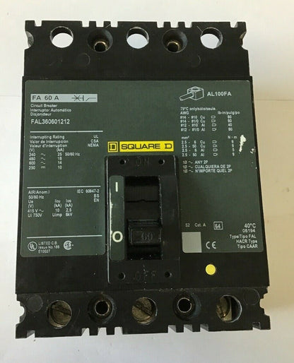 SQUARE D FAL360601212 60A CIRCUIT BREAKER 600VAC 250VDC