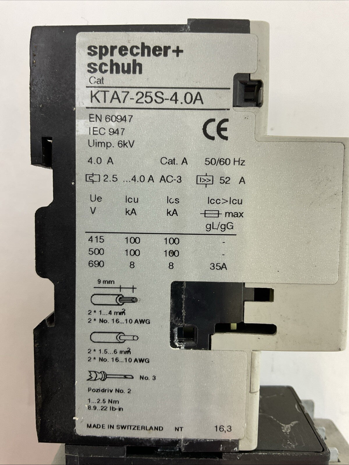 SPRECHER+SCHUH KTA7-25S-4.0A CIRCUIT BREAKER 2.5-4.0A CA7-9-10 CONTACTOR 277V