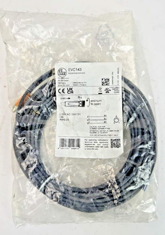 IFM - EVC143 - 3 WIRE PICO M8 CORDSET STRAIGHT CONNECTOR 10M CABLE - NEW