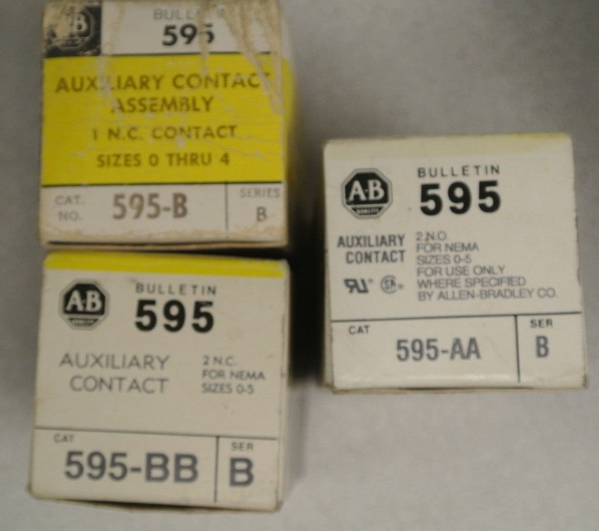 LOT of 3 - ALLEN-BRADLEY AUXILIARY CONTACTS - 1 each 595-AA, 595-BB, 595-B