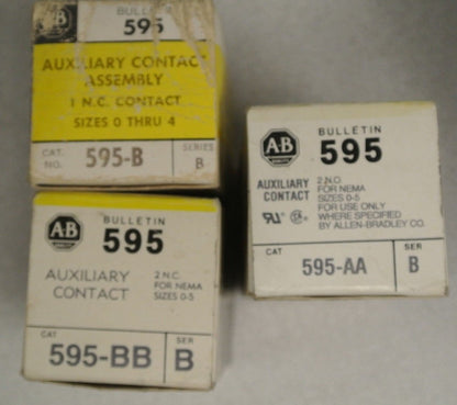 LOT of 3 - ALLEN-BRADLEY AUXILIARY CONTACTS - 1 each 595-AA, 595-BB, 595-B