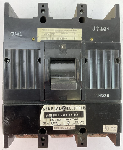 GE TJJ436Y400 MOD 5 CIRCUIT BREAKER 400AMP 600VAC 3POLE
