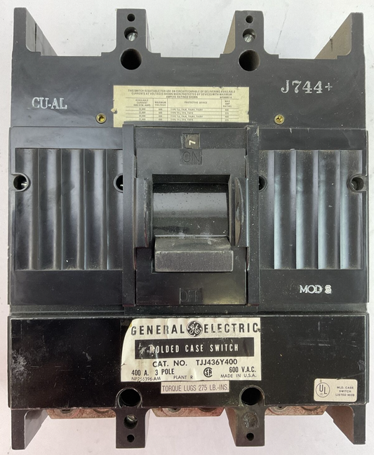 GE TJJ436Y400 MOD 5 CIRCUIT BREAKER 400AMP 600VAC 3POLE