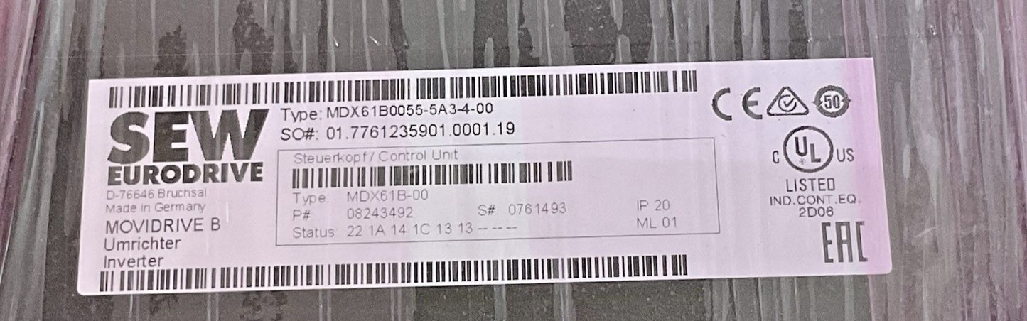 SEW-EURODRIVE MDX61B0055-5A3-4-00 Servo Drive 3PH 12.5 AMP