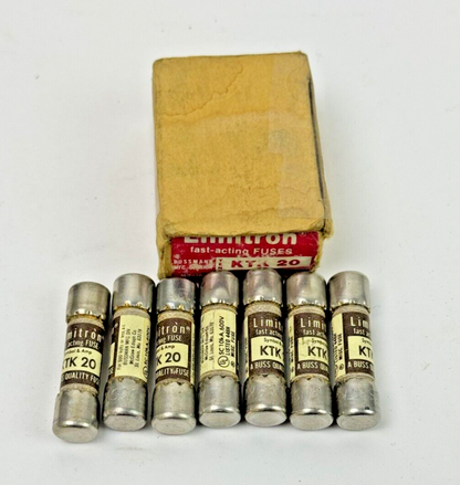 EATON/ BUSSMANN *BOX OF 7* - KTK20 - LIMITRON FAST-ACTING FUSES - 600 VAC/ 20 A