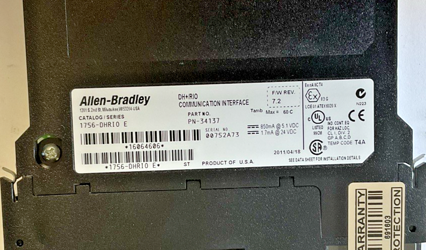 ALLEN BRADLEY 1756-DHRI0 COMMUNITCATION INTERFACE FW:7.2 24VDC