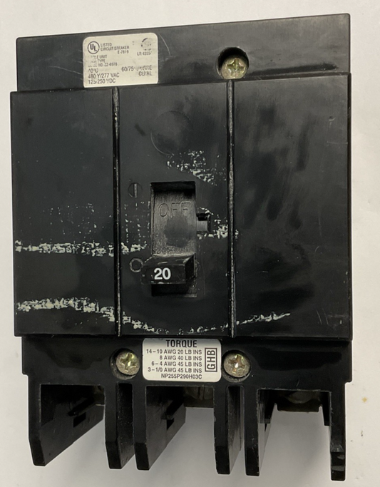 CUTLER HAMMER GHB3020 CIRCUIT BREAKER 20A 480VAC 250VDC 3P
