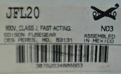 LOT of 8 / EDISON JFL20 CLASS J FAST-ACTING FUSE / 20A / 600V / NEW SURPLUS