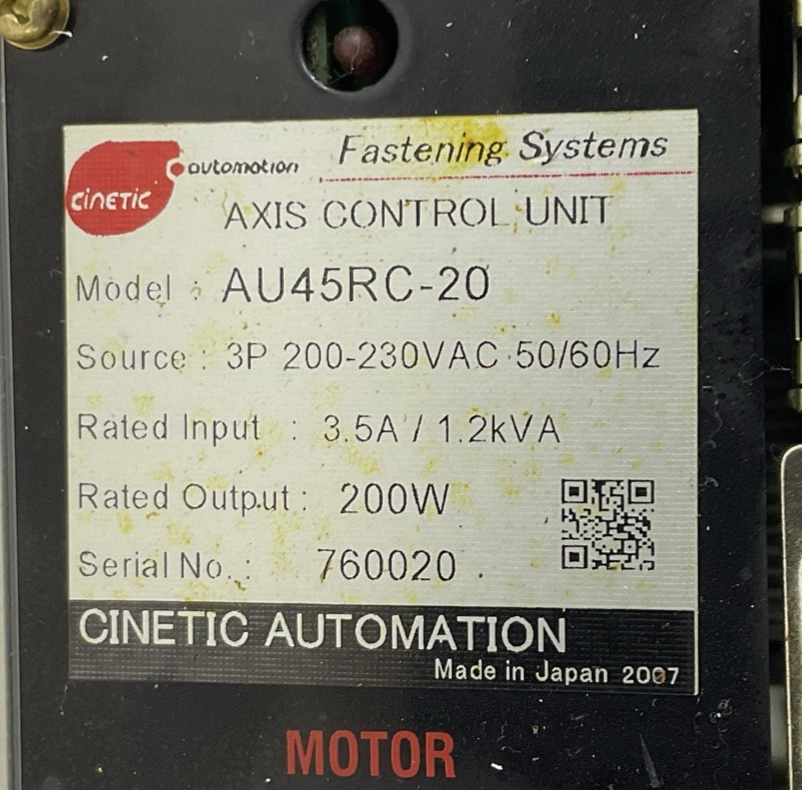 CINETIC AU45RC-20 AXIS CONTROL UNIT 230VAC 50/60HZ 200W 3.5A 1.2KVA 3P