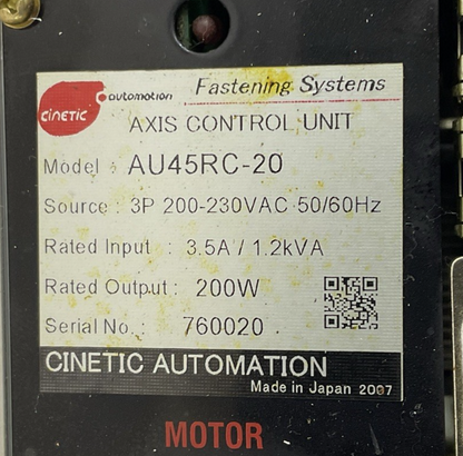 CINETIC AU45RC-20 AXIS CONTROL UNIT 230VAC 50/60HZ 200W 3.5A 1.2KVA 3P