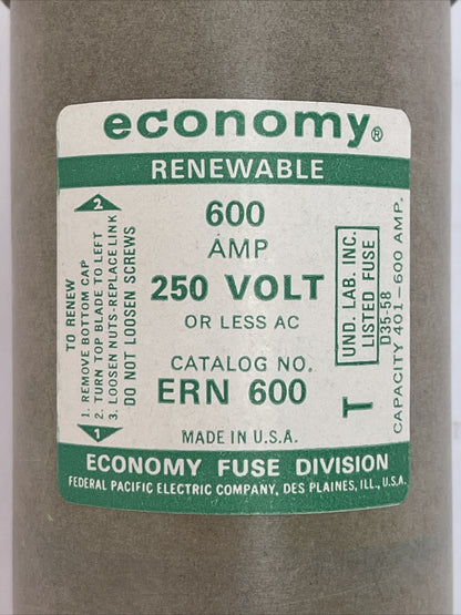 ECONOMY ERN 600 RENEWABLE FUSE 600AMP 250VAC