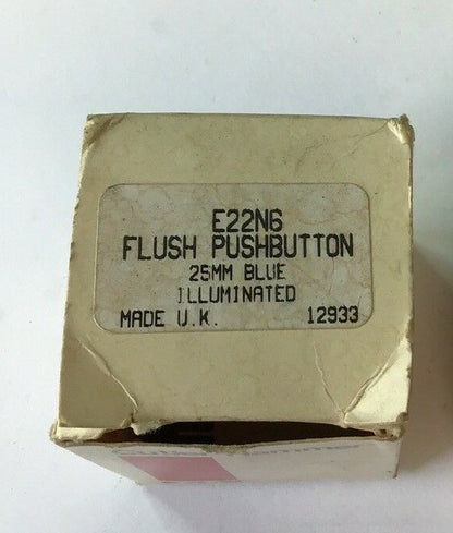 CUTLER HAMMER E22N6 FLUSH PUSH BUTTON 25MM ILLUM. BLUE  ***LOTOF2***