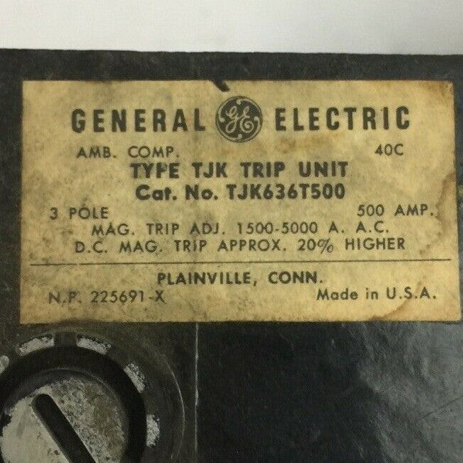 GE TJK636T500 TRIP UNIT 500AMP 3POLE MAG TRIP ADJ 1500-5000A