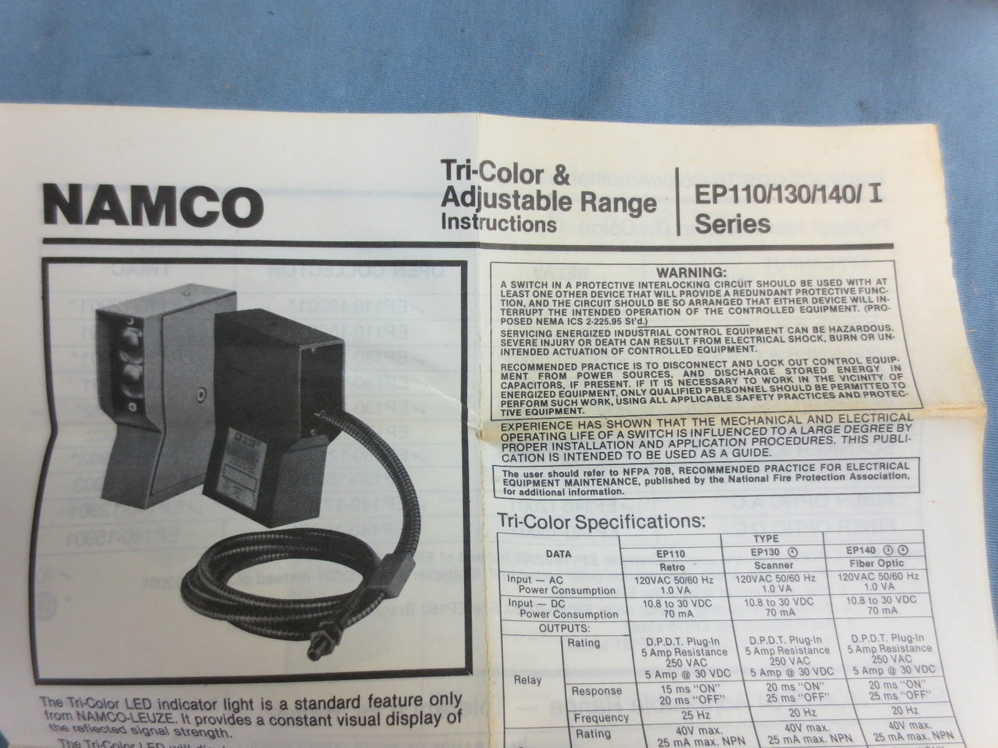 NAMCO EP110-42001 POLARIZED VISIBLE LIGHT PHOTOSWITCH / SENSOR - NEW SURPLUS