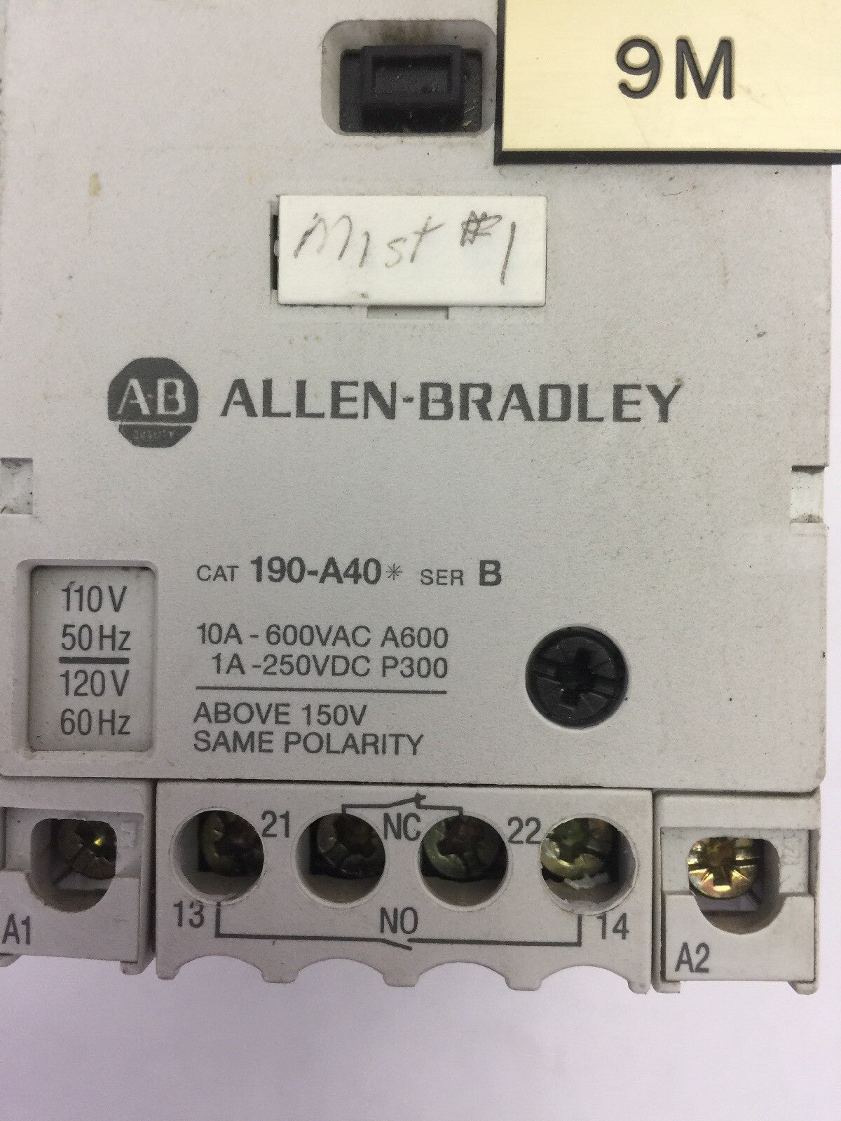 ALLEN BRADLEY MOTOR STARTER 190-P040 SER A 190-MN SER A 190-A40 SER B COIL 120V