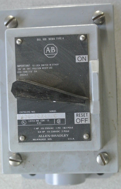 ALLEN-BRADLEY 600-TCX4 MANUAL STARTING SWITCH - TOGGLE - 1 POLE - NEW SURPLUS