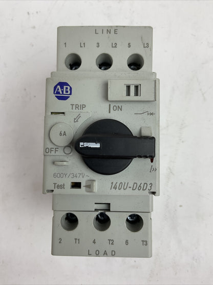 ALLEN BRADLEY 140U-D6D3-B60 MOTOR PROTECTOR SER B 6A 600Y/347VAC