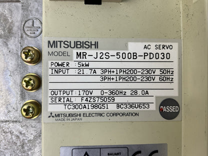 MITSUBISHI MR-J2S-500B-PD030 AC SERVO OUTPUT 170V 28A INPUT 200-230V POWER 5kW