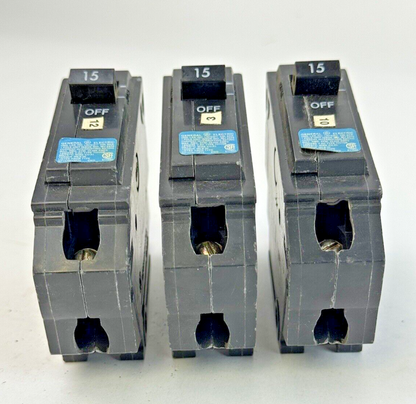 GE **LOT OF 3** THHQB1115 - CIRCUIT BREAKER - 1 POLE, 15 A, 240 VAC
