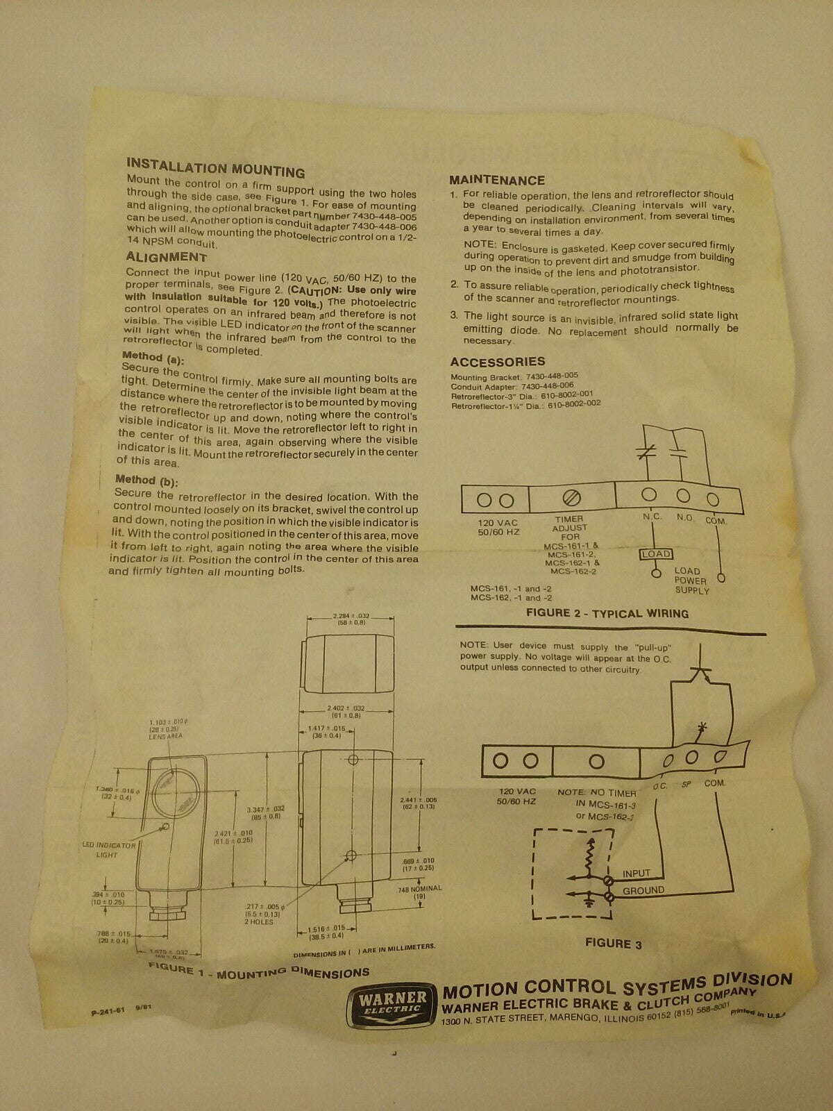 WARNER ELECTRIC MCS-161 PHOTOSCANNER PHOTOELECTRIC CONTROL 7120-448-005