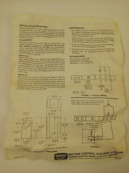 WARNER ELECTRIC MCS-161 PHOTOSCANNER PHOTOELECTRIC CONTROL 7120-448-005
