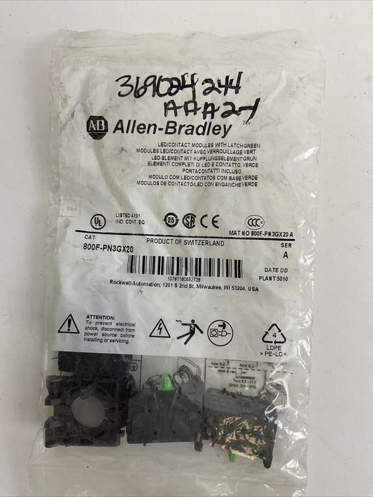 ALLEN BRADLEY 800F-PN3GX20 SER A LED/CONTACT MODULES WITH LATCH GREEN