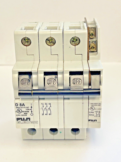FUJI - CP6 3DU8 -8A MANUAL MOTOR CONTROLLER - 480/277 VAC & CP6 H1U AUX CONTACT