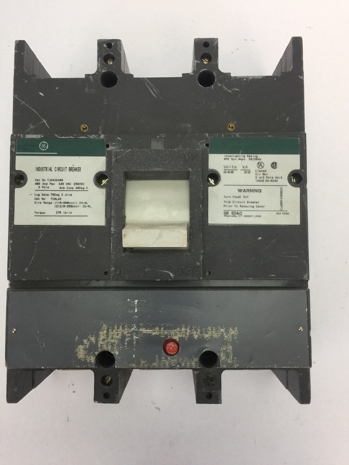 GE TJD432400 INDUSTRIAL CIRCUIT BREAKER 400AMP 240VAC 250VDC 3 POLE 240V 22kA