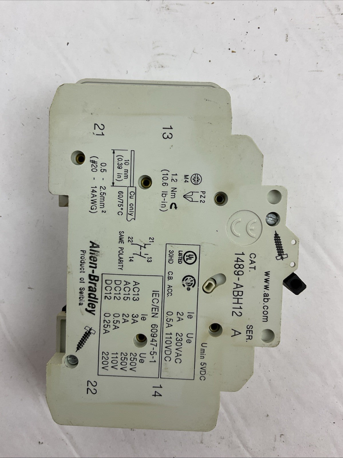 ALLEN BRADLEY 1489-D1C050 SER A CIRCUIT BREAKER 125VDC 5A 1489-ABH12 (LOT OF  2)