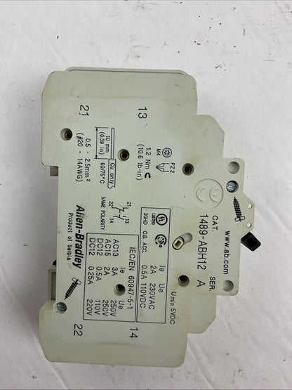 ALLEN BRADLEY 1489-D1C050 SER A CIRCUIT BREAKER 125VDC 5A 1489-ABH12 (LOT OF  2)